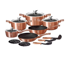 Set oale si tigai marmorate (18 piese) din aluminiu forjat Rose Gold Line Berlinger Haus BH 7034