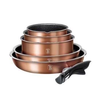 Set de oale si tigai 12 piese, Berlinger Haus BH-1591 cu maner detasabil, culoare Rose Gold