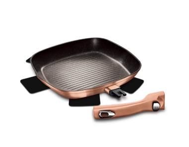 Tigaie grill 28 cm cu maner detasabil Rose Gold Metallic Collection Berlinger Haus BH 1950