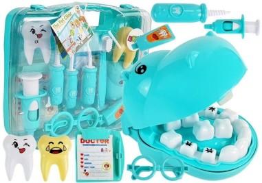 Set trusa dentist pentru copii, hipopotam albastru, LeanToys, 7393