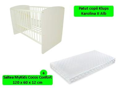 idei si jucarii calitative pentru copii, baieti si fete Patut Klups Karolina II Alb + Saltea 12 MyKids Confort KLUPS 