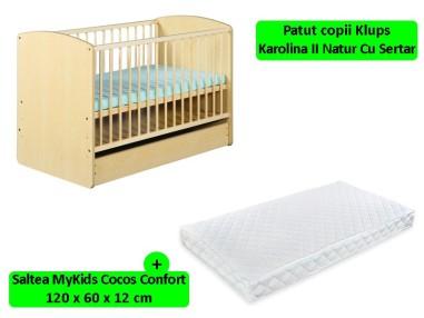 idei si jucarii calitative pentru copii, baieti si fete Patut Cu Sertar Klups Karolina II Natur + Saltea 12 MyKids KLUPS 