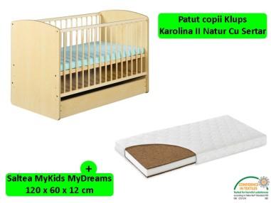 idei si jucarii calitative pentru copii, baieti si fete Patut Cu Sertar Klups Karolina II Natur + Saltea 12 MyKids MyDreams II K