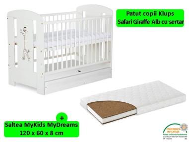 idei si jucarii calitative pentru copii, baieti si fete Patut Cu Sertar Klups Safari Giraffe Alb + Saltea 8 MyKids MyDreams II K