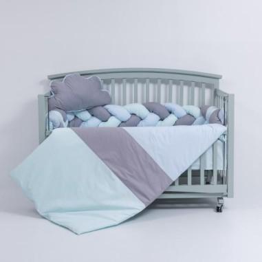 idei si jucarii calitative pentru copii, baieti si fete Lenjerie MyKids 6 piese Gray-Blue fara baldachin 120x60 cm MyKids 