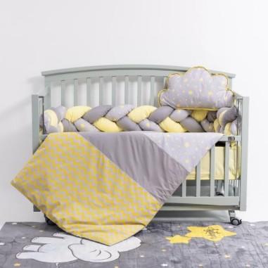 idei si jucarii calitative pentru copii, baieti si fete Lenjerie MyKids 6 piese Gray-Yellow fara baldachin 120x60 cm MyKids 