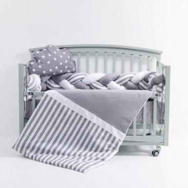 idei si jucarii calitative pentru copii, baieti si fete Lenjerie MyKids 6 piese Gray-White fara baldachin 120x60 cm MyKids 