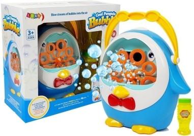 Masina de facut baloane de sapun, bule pentru copii, in forma de pinguin albastru, LeanToys, 8259