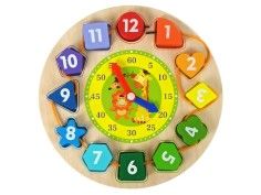 Ceas sortator educational din lemn, pentru bebe, invata numere, forme si culori, LeanToys, 3639