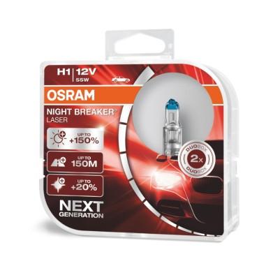 Set 2 becuri auto cu halogen Osram H1 12V 55W P14,5s Night Breaker Unlimited +150%