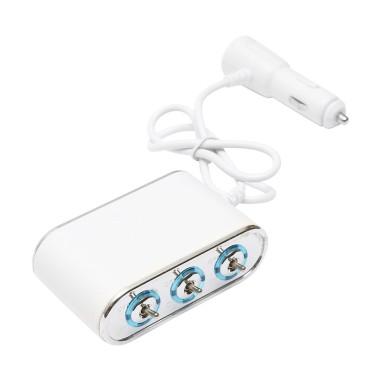 Adaptor bricheta auto tripla 12/24V, iluminata LED, cu intrerupator individual si 1 port USB, 5V, 2.1A