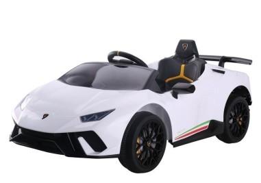 Masinuta electrica pentru copii, Lamborghini Huracan Alb, cu telecomanda, 2 motoare, greutate maxima 30 kg, 6571