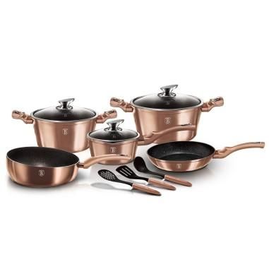 Set de gatit, oale marmorate, 11 piese, Berlinger Haus, BH 6160, rose gold