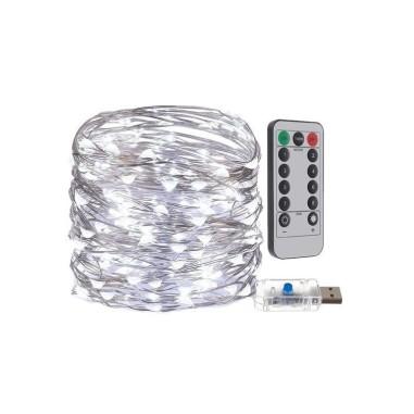 Instalatie luminoasa, alb-rece, 8 moduri iluminare, alimentare USB, cu telecomanda si temporizator, interior-exterior, IP44, 300