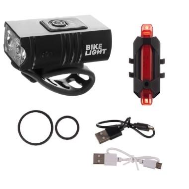 Set stop si far pentru bicicleta, 2xCREE LED T6, 6/7 moduri iluminare, aluminiu si ABS, incarcare USB, 6.5x4x5 cm, Trizand 