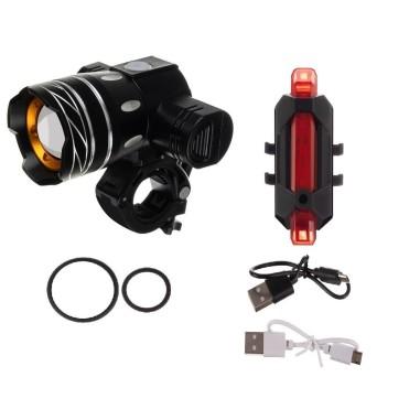 Set stop si far pentru bicicleta, 2xCREE LED XM-L T6, 3/7 moduri iluminare, aluminiu si plastic, incarcare USB, 7.5x8.5x9.5 cm, 