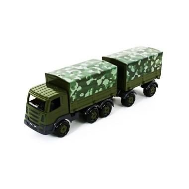 Camion militar, pentru copii, cu prelata si remorca, SuperTruck, 71x16x22 Cm - Roben Toys produs de vanzare-poza- 1