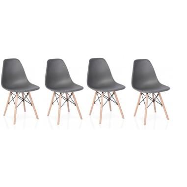 Set scaun stil scandinav, 4 bucati, lemn si PP, gri, max 125 kg, 46x50x82 cm 