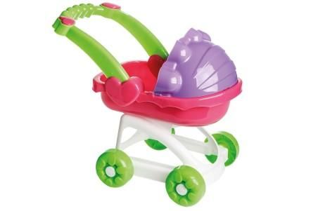 cadoul ieftin si bun pentru fetite de 3 ani Carucior landou pentru papusi, din plastic, multicolor, 73x46x32 cm