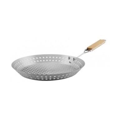 Grill, pentru gratar, rotund,�tip tigaie, maner detasabil�lemn, 32x4 cm�