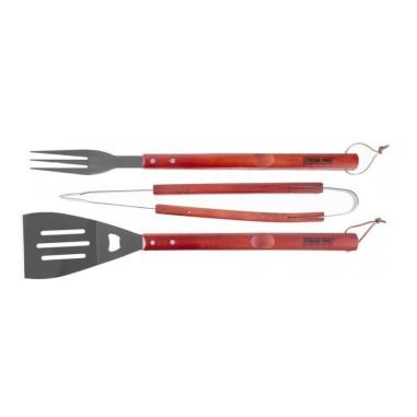 Ustensile pentru barbecue, grill, gratar,�inox, maner lemn, set 3 piese