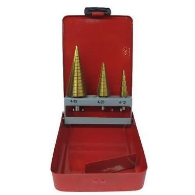 Set 3 burghie pentru metal, in trepte, titan, 4-12/20/32 mm