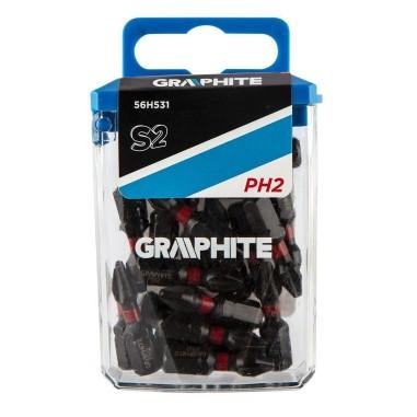 Varfuri, biti, de impact, PH2, 1/4", set 20 buc, PH2x25 mm, Graphite