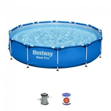 Piscina structura metalica, rotunda, cu filtru, albastru, 366x76 cm, Bestway Steel Pro 