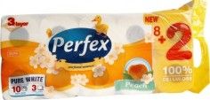 Hartie igienica parfumata, Perfex Pure White, 3 straturi alba, 10 role/set, miros piersica sau musetel GimiHome - produs de cali