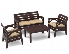 Set mobilier pentru gradina sau terasa, 4 persoane, maro, 1 masa, 2 scaune, 1 canapea cu 2 locuri