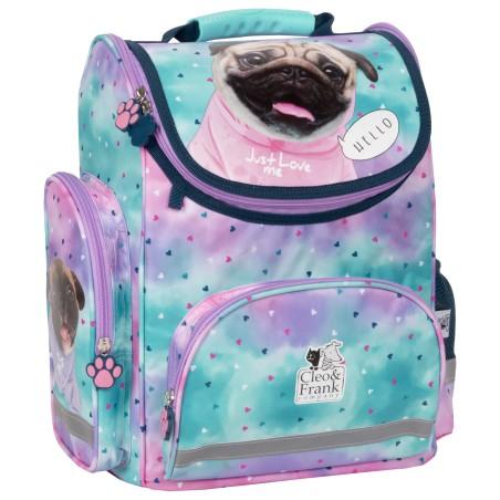 fata Ghiozdan ergonomic de fetite, pentru scoala, Derform, 3 compartimente, model catel Cleo si Frank TEMBCF36