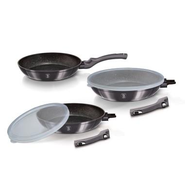 Set de tigai, 5 piese, cu maner detasabil si capac plastic, Carbon Pro Edition, Berlinger Haus, BH/7055