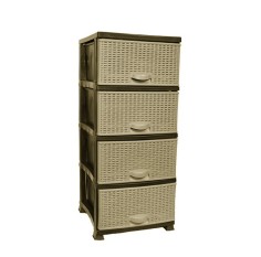 Dulap ratan pentru depozitare, din plastic bej, 4 sertare