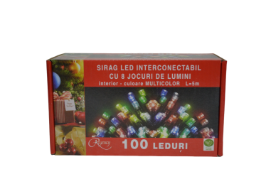 Instalatie de Craciun, sirag luminos, interconectabil, cu 8 jocuri de lumini, 100 LED-uri multicolore, 5 m