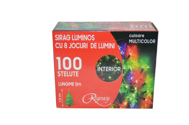 Instalatie de Craciun, sirag luminos cu 8 jocuri de lumini, 100 de beculete stelute multicolore, 1,5 m