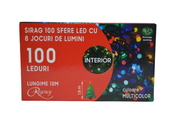 Instalatie de Craciun, sirag luminos, cu 8 jocuri de lumini, 100 sfere LED, multicolore, 10 m