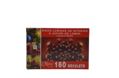 Instalatie de Craciun, sirag luminos cu 8 jocuri de lumini, 160 de beculete rosii, 8 m