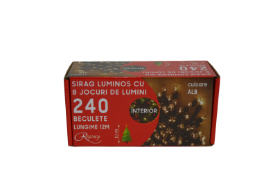 Instalatie de Craciun, sirag luminos cu 8 jocuri de lumini, 240 de LED-uri albe, 12 m