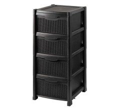 Dulap perlat pentru depozitare, din plastic negru, 4 sertare, 50x40x90cm