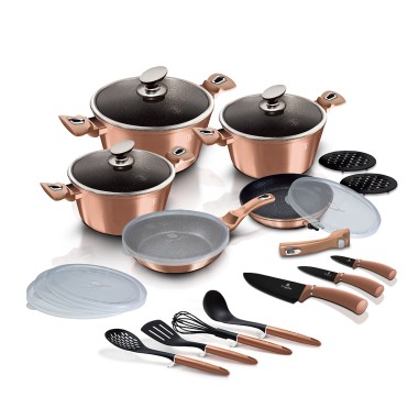 Set oale si tigai marmorate, 22 piese, din aluminiu forjat, Berlinger Haus, Rose Gold, BH/7182