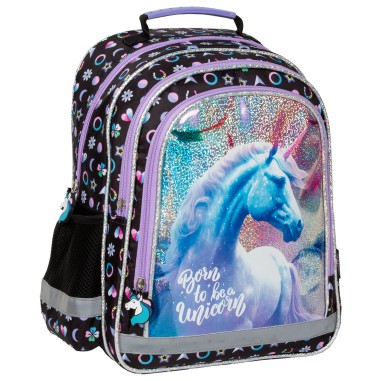 Ghiozdan pentru fetite, Derform Unicorn, cu 3 compartimente, PL15BJR15, 38x28x18 cm