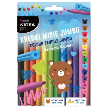 Set creioane colorate jumbo Derform Kidea, 12 culori, multicolor, 12x110x185mm, KMJ12KKA