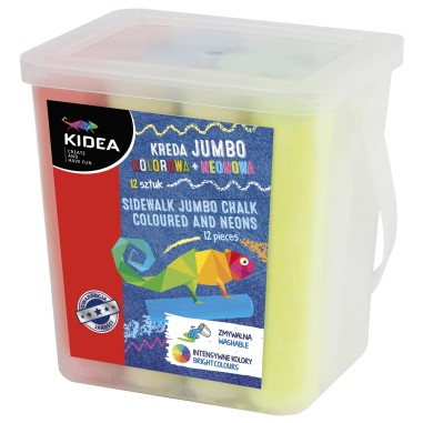 Creta colorata jumbo, Kidea, set 12 bucati neon, KRJKN12KA