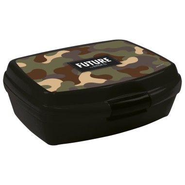 Cutie pentru pranz, Derform, Model camuflaj, Plastic, 17 x 13.5 x 6 cm, Negru/Verde, SDF30