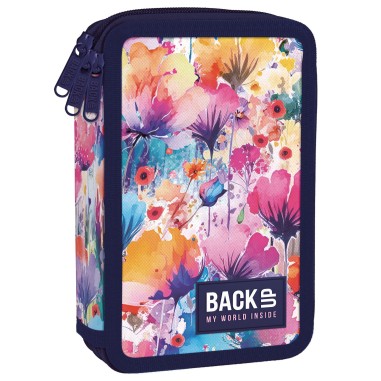 Penar triplu echipat si compartimentat cu accesorii, Backup, floral, 20x13x7cm, PB6EW09