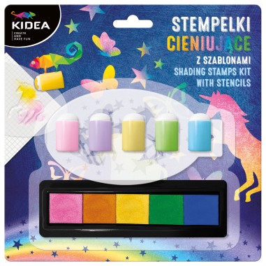 Set 5 stampile cu aplicatoare si sabloane KIDEA, multicolor, SCSKA