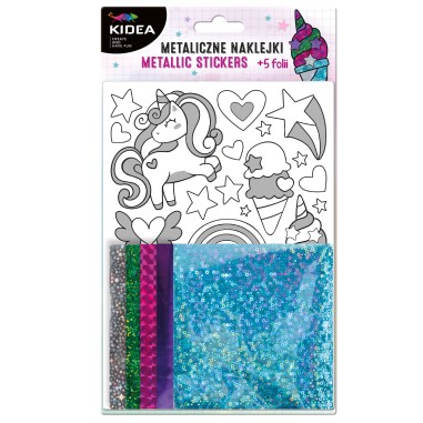 Set creativ cu autocolante metalice Unicorn, Kidea, 6+, Multicolor, MNZKUKA