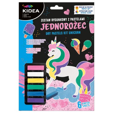 Set de desen, 6 culori pastel, Unicorn Kidea ZRPJKA, 18x26x1,5cm