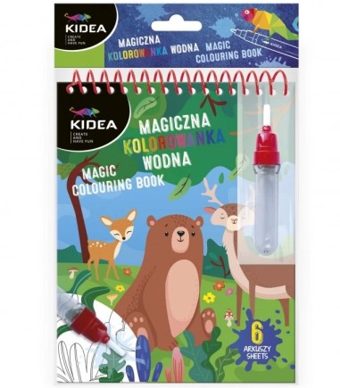 Carte magica de colorat cu apa, Kidea MWKWIKA, 3+, model animale