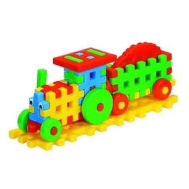 Cuburi constructii pentru copii, Tractor cu remorca multicolor , Dimensiuni 38 x 10,5 x 14,5 cm , Robentoys - Roben Toys produs 